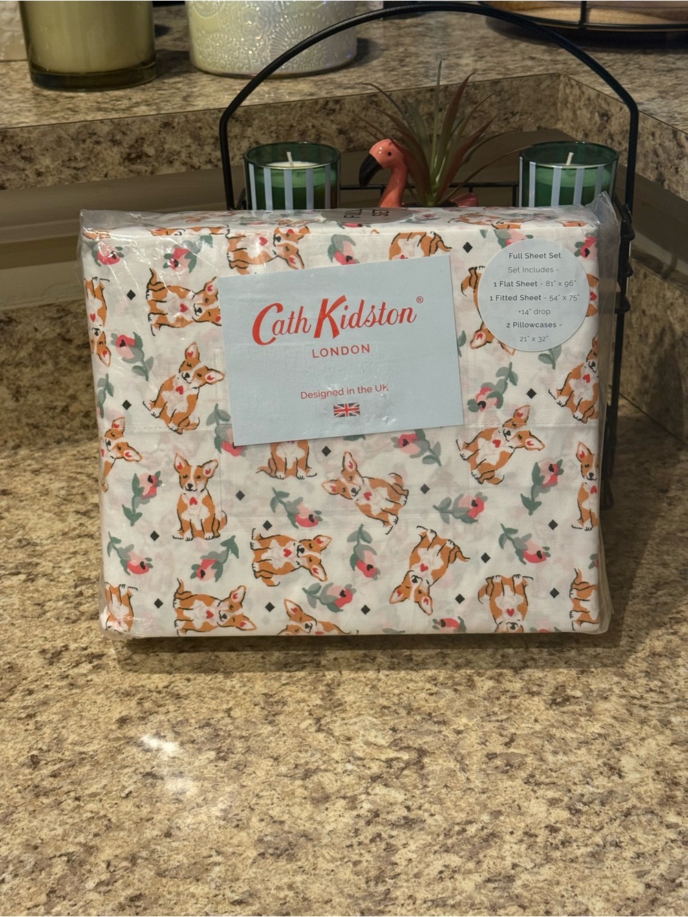 Cath Kidston Corgi Sheet Set Full Size 100% Cotton One Flat One Fitted Two Cases